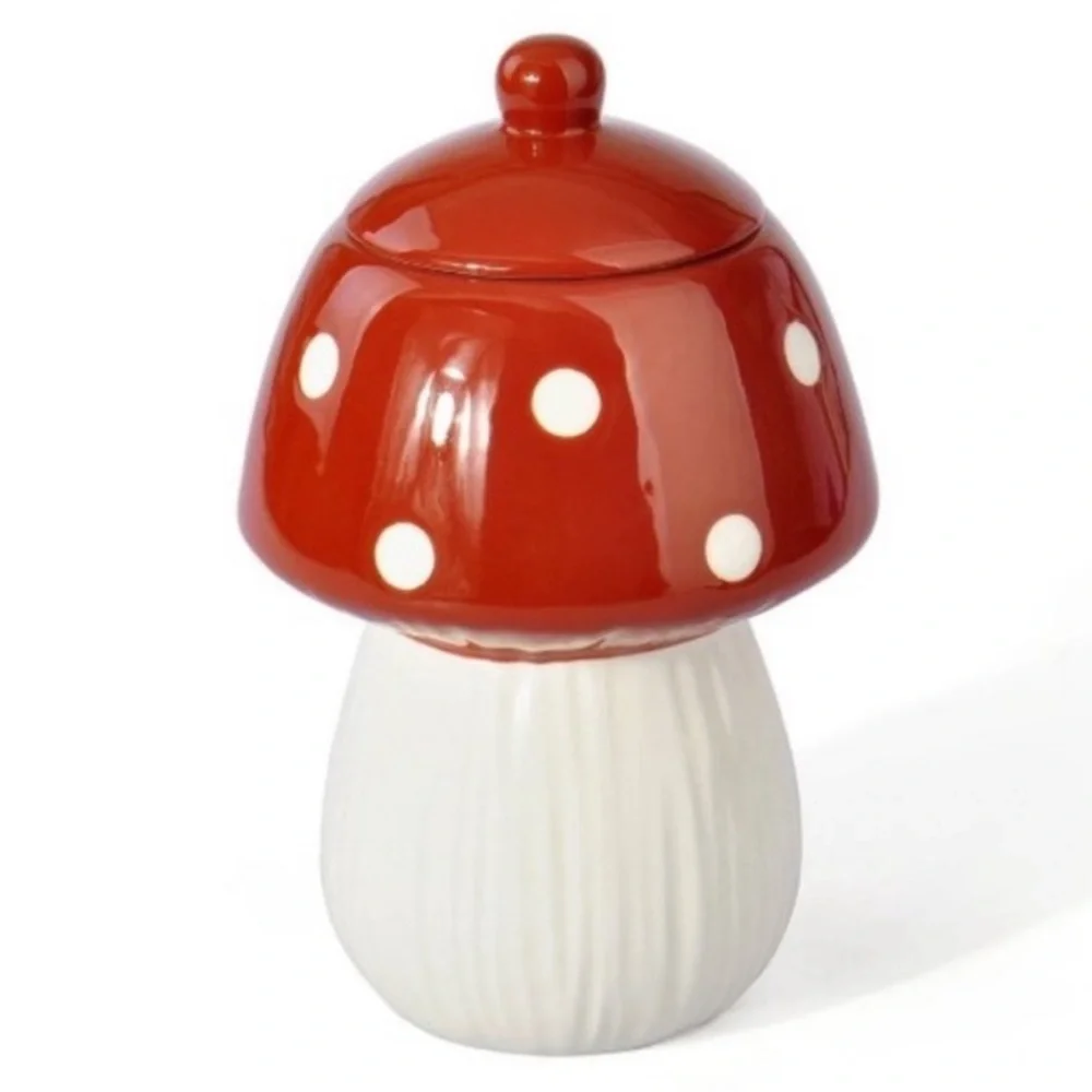 TARGET NWT ceramic mushroom canister -reddish/brown -7.25x4.6”